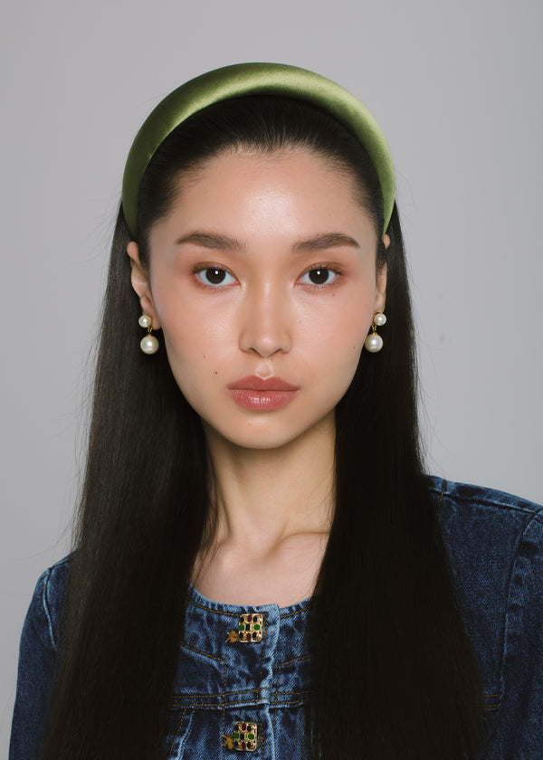 Jennifer Behr Tori Headband In Satin Olive