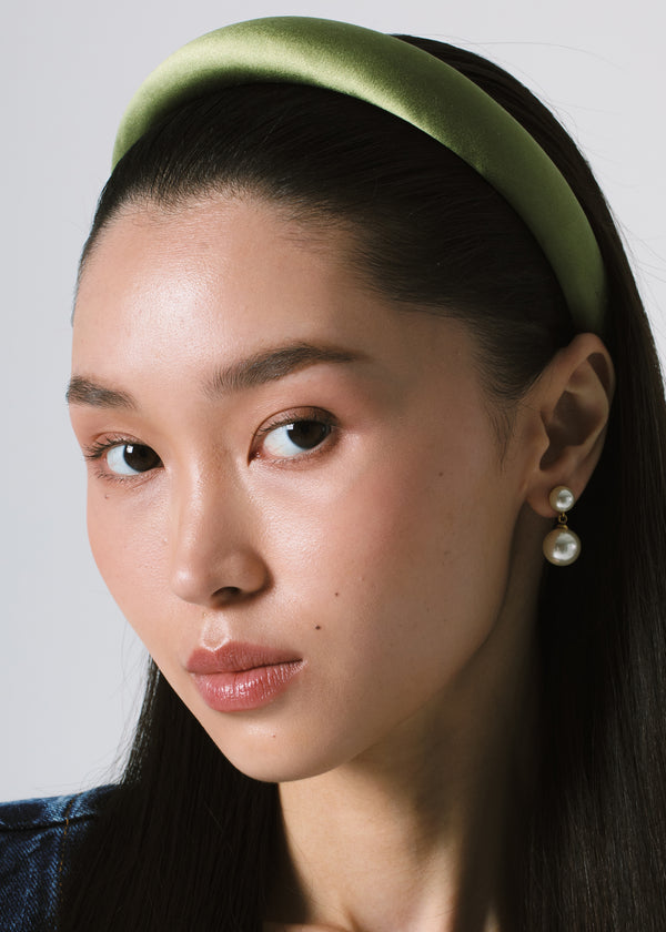 Jennifer Behr Tori Headband In Satin Olive