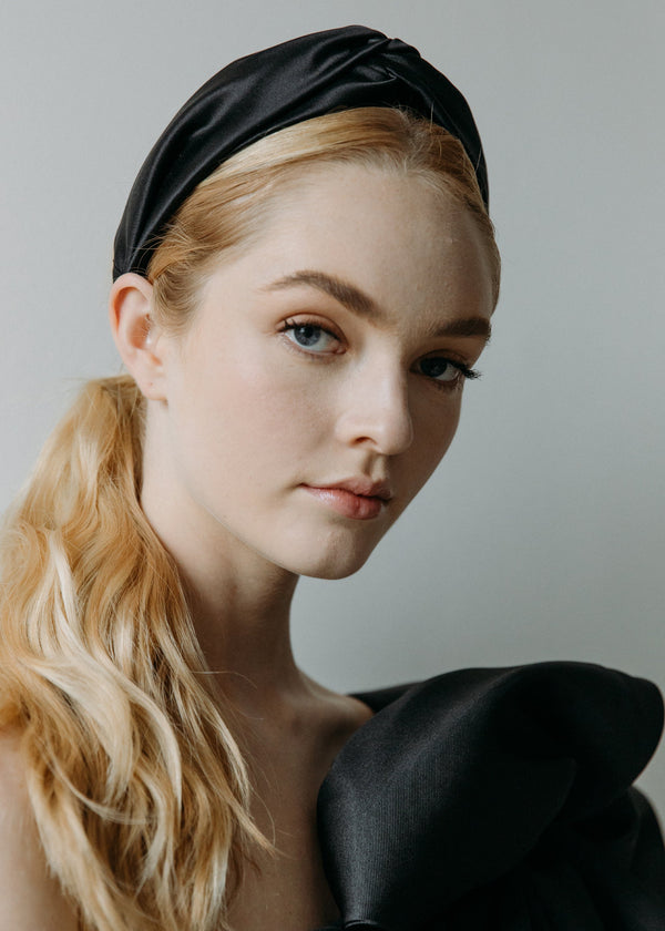 Jennifer Behr Twist Headband In Silk Satin Black
