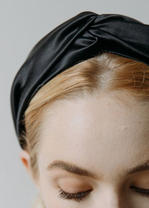 Jennifer Behr Twist Headband In Silk Satin Black