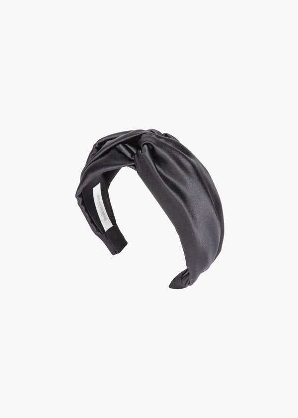 jennifer behr Twist Headband in Silk Satin Black