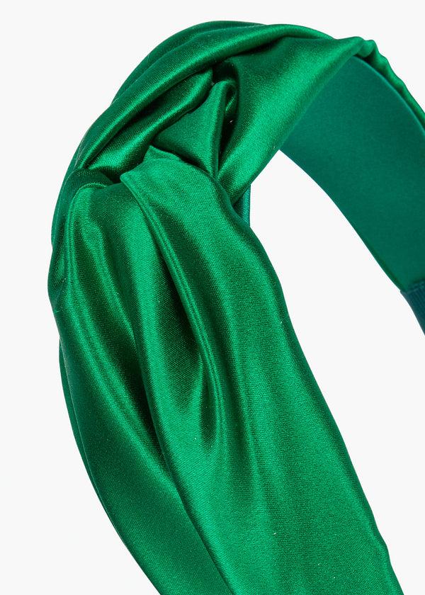 Jennifer Behr Twist Headband In Silk Satin Emerald