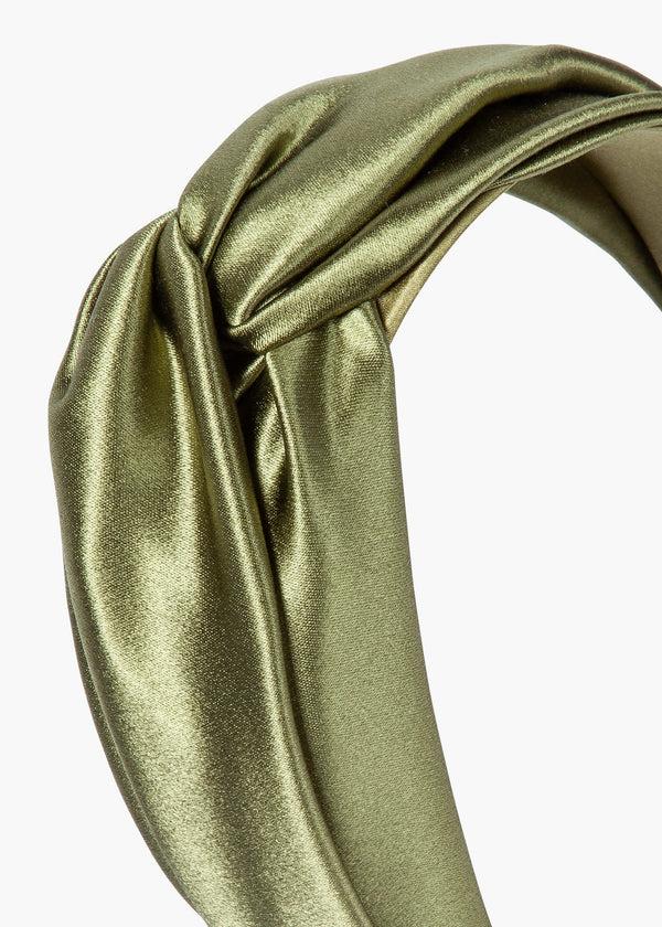 Jennifer Behr Twist Headband In Silk Satin Olive