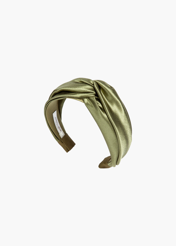 jennifer behr Twist Headband in Silk Satin Olive