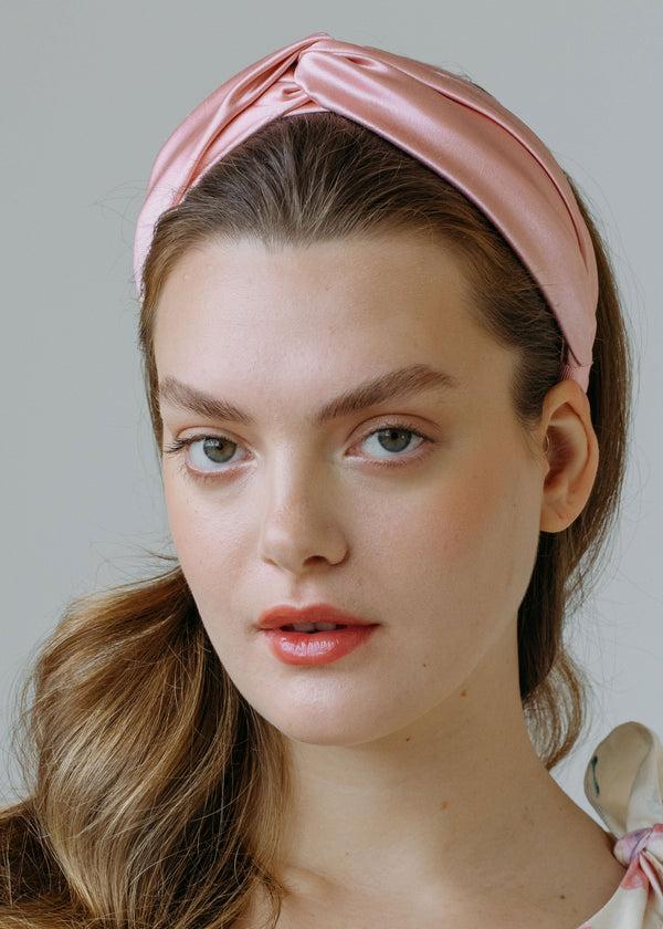 Jennifer Behr Twist Headband In Silk Satin Peony