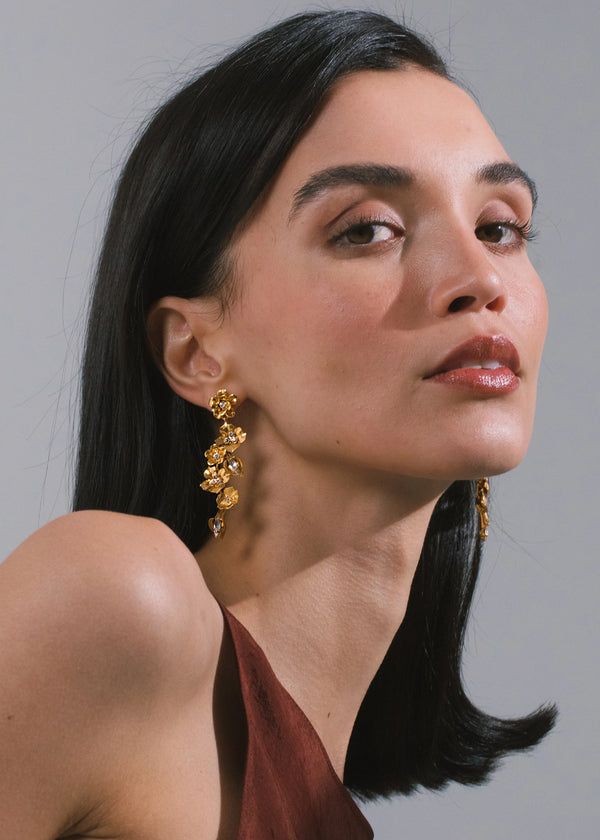 Jennifer Behr Vanora Earrings Crystal Antique Gold