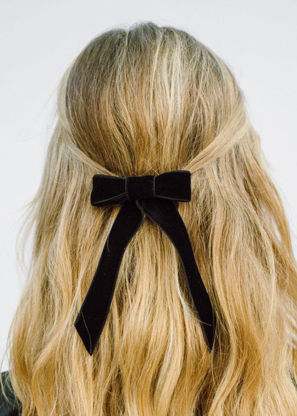 Jennifer Behr Velvet Bow Barrette Black