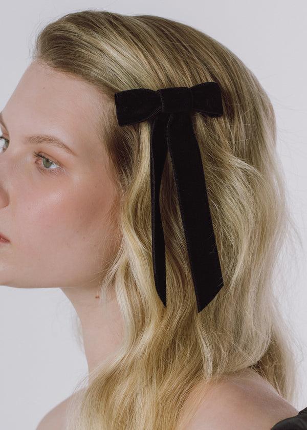 Jennifer Behr Velvet Bow Barrette Black