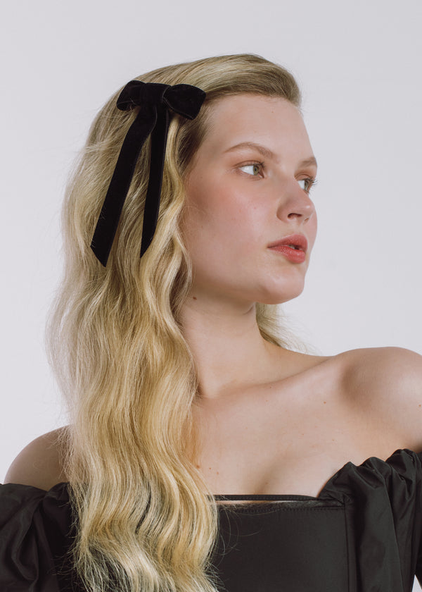 Jennifer Behr Velvet Bow Barrette Black