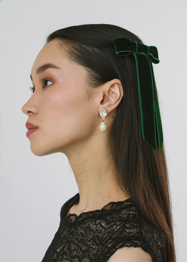 Jennifer Behr Velvet Bow Barrette Emerald