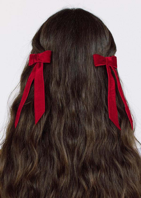 Jennifer Behr Velvet Bow Barrette Rouge