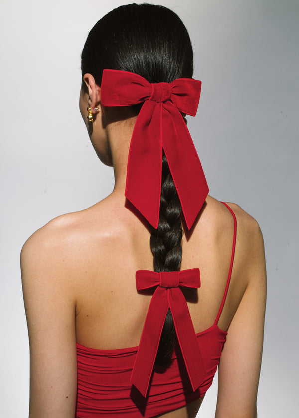 Jennifer Behr Velvet Bow Barrette Rouge