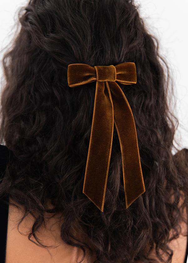 Jennifer Behr Velvet Bow Barrette Topaz