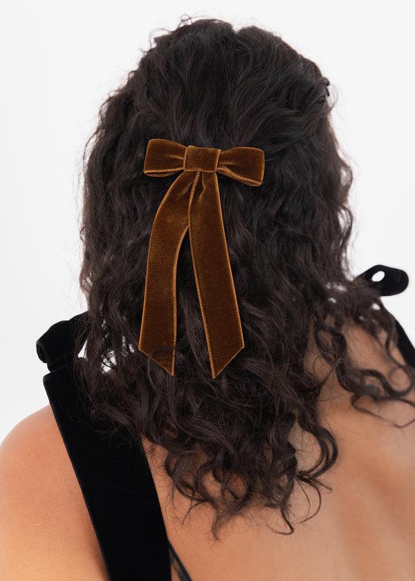 Jennifer Behr Velvet Bow Barrette Topaz