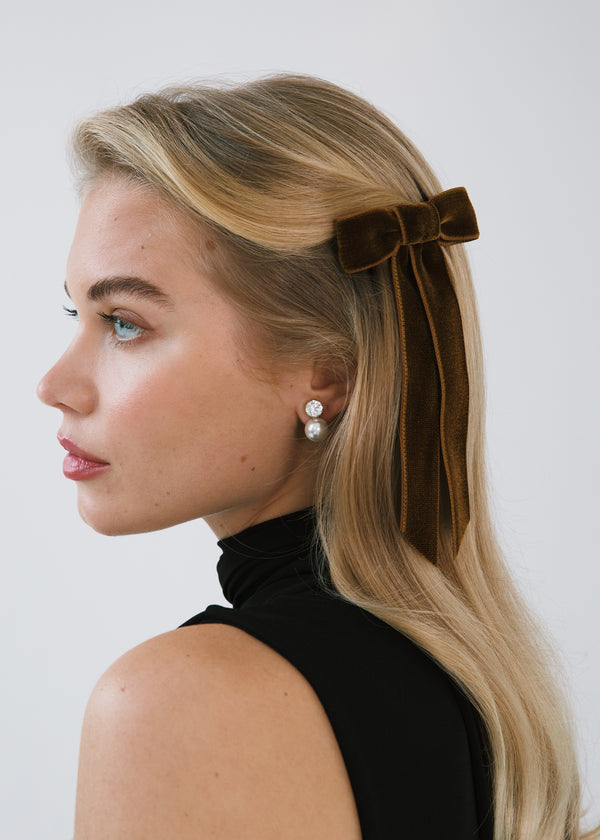 Jennifer Behr Velvet Bow Barrette Topaz