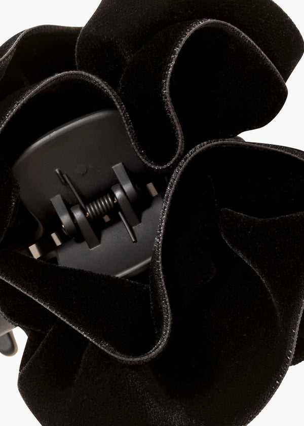 Jennifer Behr Velvet Ruffle Jaw Clip Black