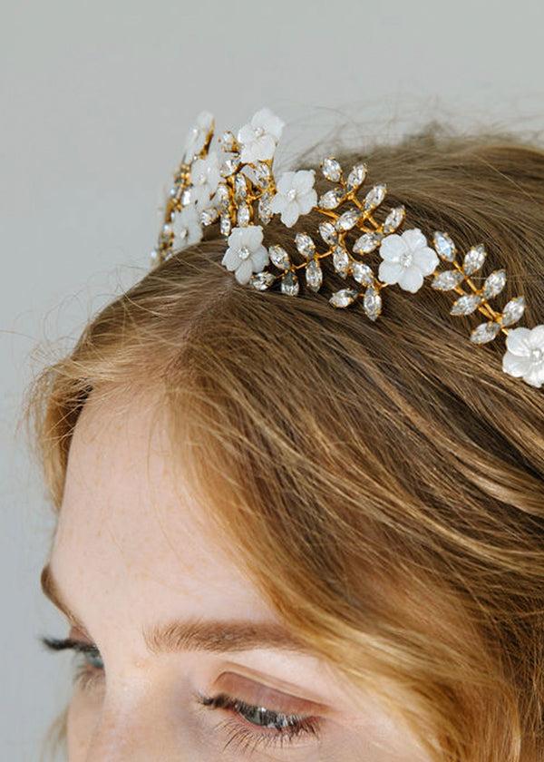 Jennifer Behr Vivienne Tiara Crystal Antique Gold