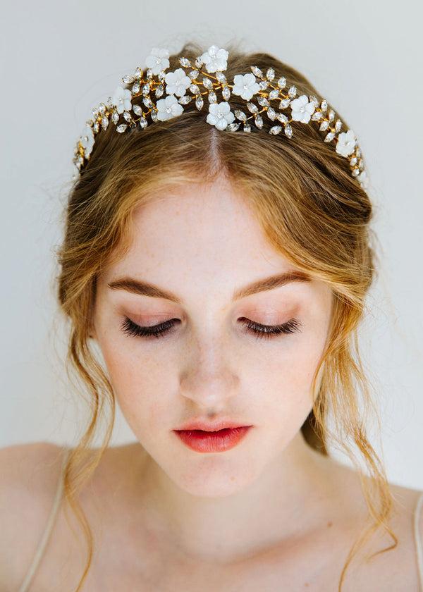 Jennifer Behr Vivienne Tiara Crystal Antique Gold