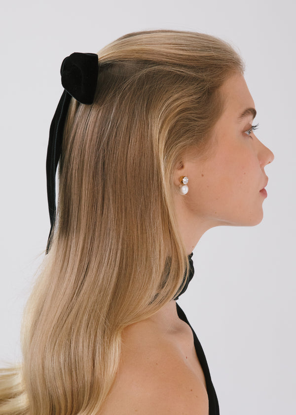 Jennifer Behr Wide Velvet Bow Barrette Black