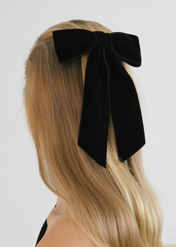 Jennifer Behr Wide Velvet Bow Barrette Black