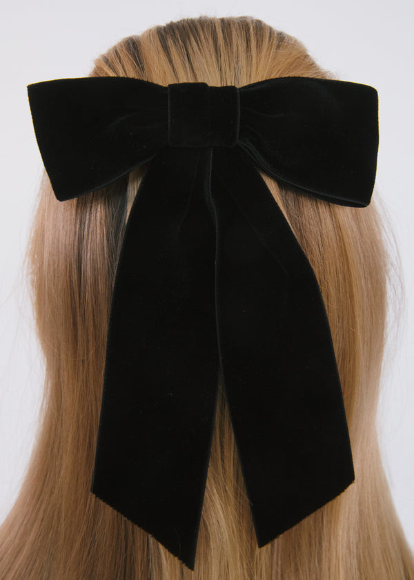 Jennifer Behr Wide Velvet Bow Barrette Black