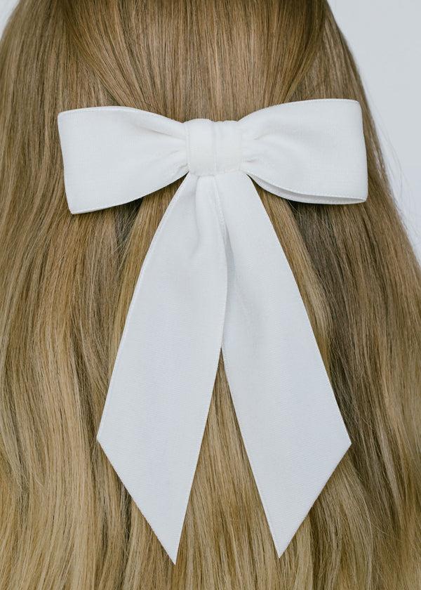 Jennifer Behr Wide Velvet Bow Barrette Cream