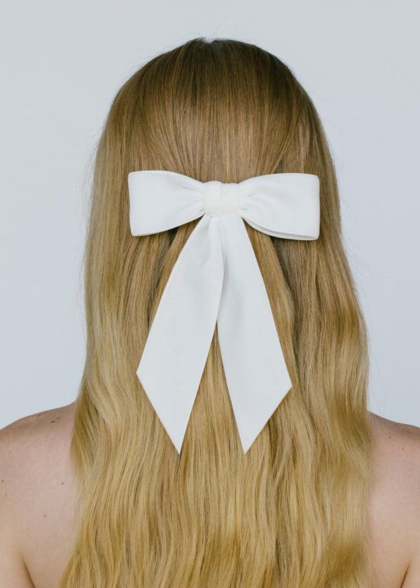 Jennifer Behr Wide Velvet Bow Barrette Cream