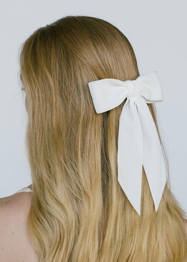 Jennifer Behr Wide Velvet Bow Barrette Cream