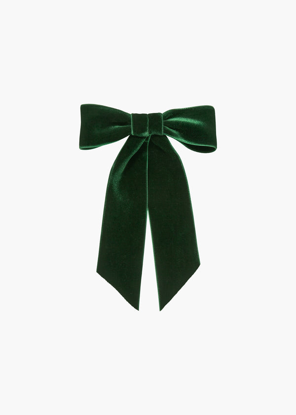 jennifer behr Wide Velvet Bow Barrette Emerald