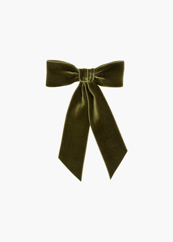 jennifer behr Wide Velvet Bow Barrette Moss
