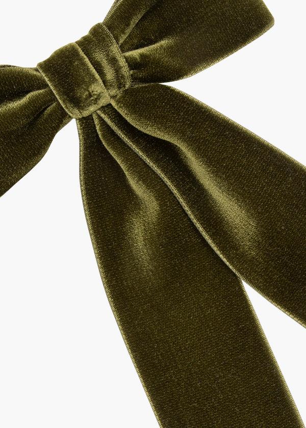 Jennifer Behr Wide Velvet Bow Barrette Moss