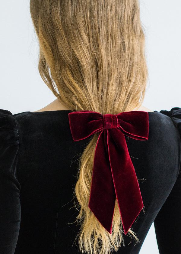 Jennifer Behr Wide Velvet Bow Barrette Pinot