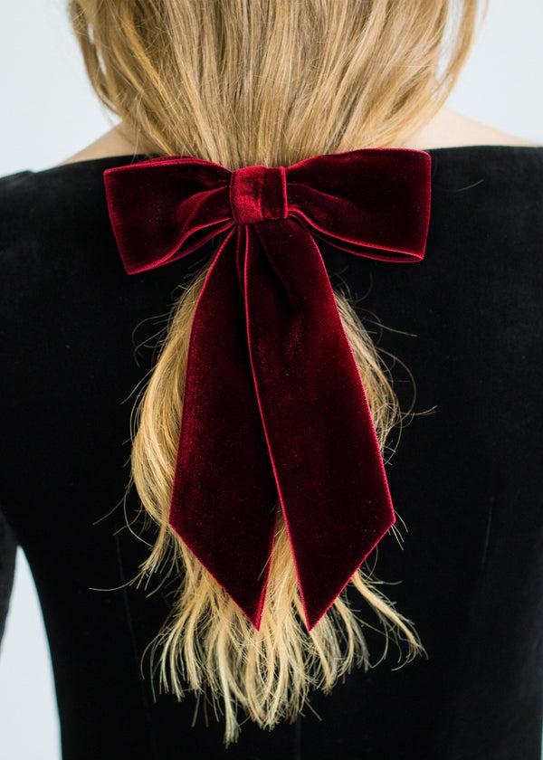 Jennifer Behr Wide Velvet Bow Barrette Pinot