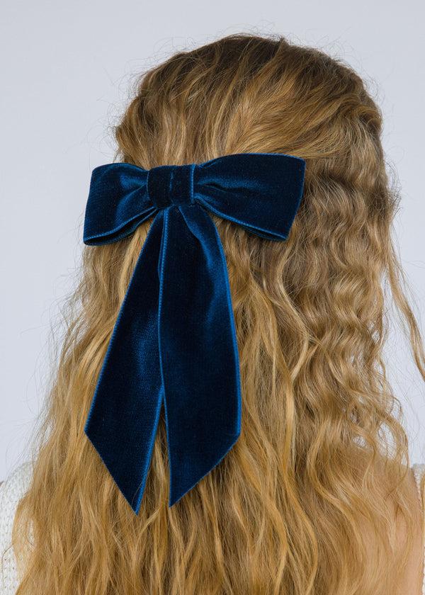 Jennifer Behr Wide Velvet Bow Barrette Prussian