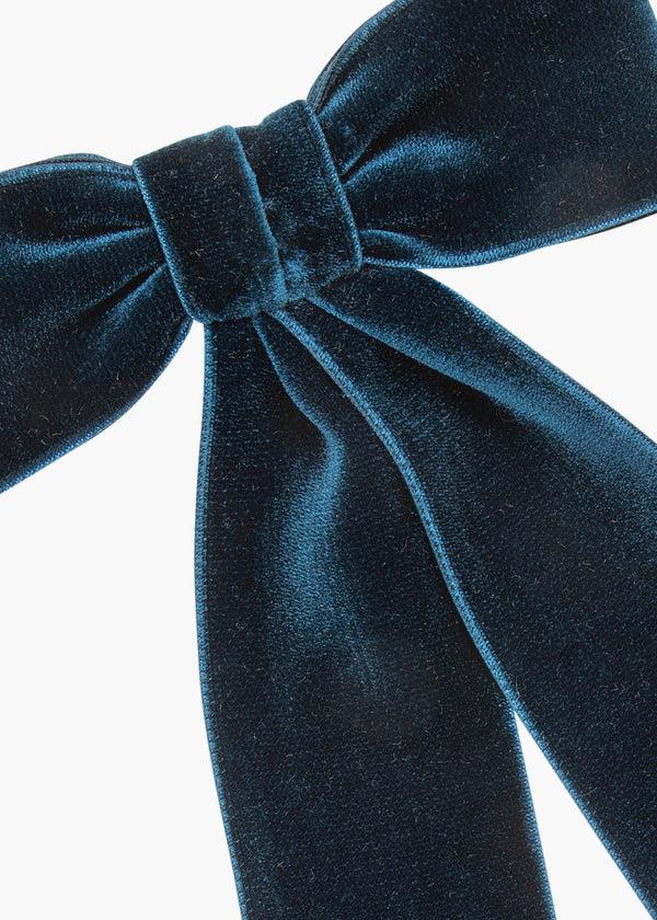 Jennifer Behr Wide Velvet Bow Barrette Prussian