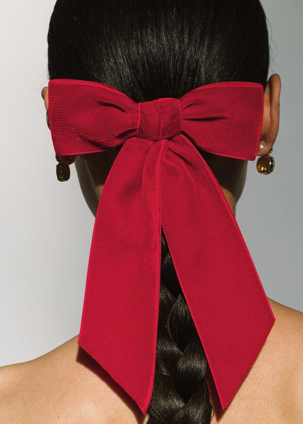 Jennifer Behr Wide Velvet Bow Barrette Rouge