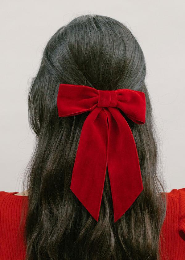 Jennifer Behr Wide Velvet Bow Barrette Rouge