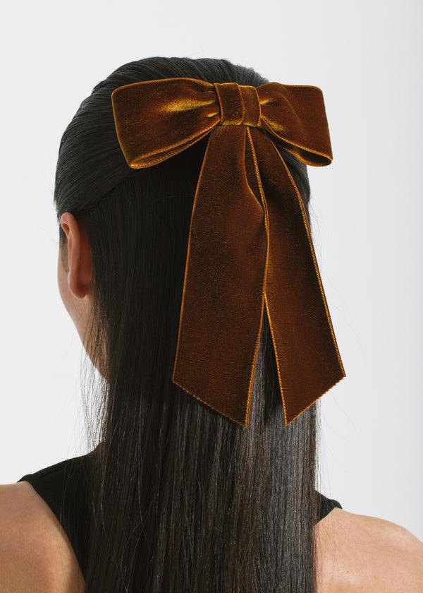 Jennifer Behr Wide Velvet Bow Barrette Topaz