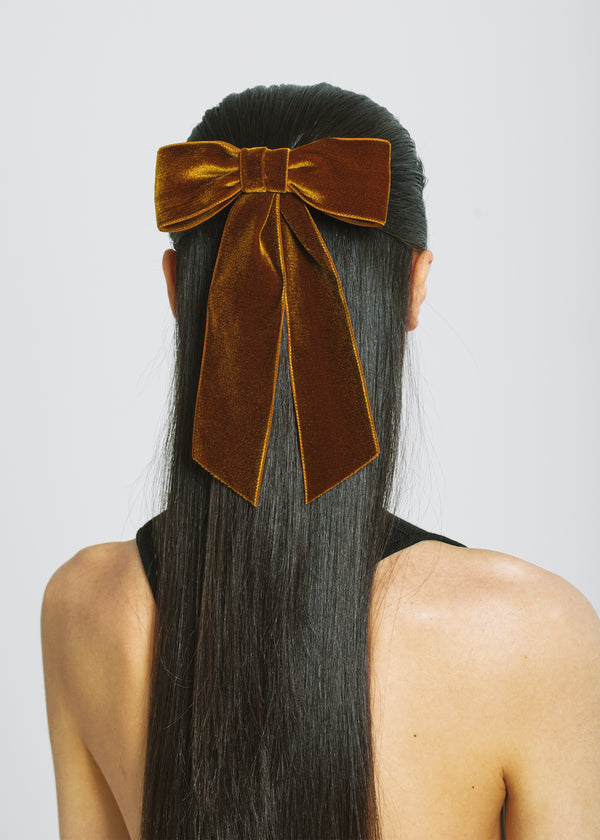 Jennifer Behr Wide Velvet Bow Barrette Topaz