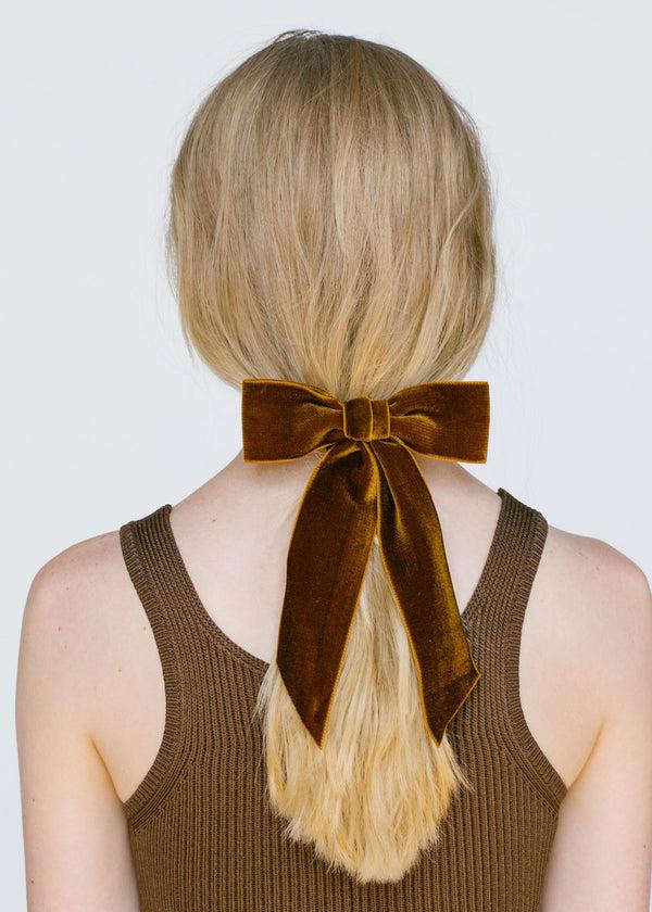 Jennifer Behr Wide Velvet Bow Barrette Topaz