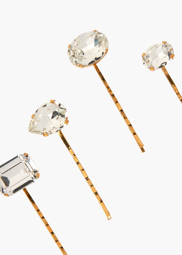 Jennifer Behr Karina Bobby Pin Set Crystal Antique Gold