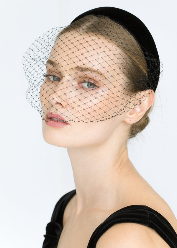 Jennifer Behr Kate Voilette Headband In Velvet Black