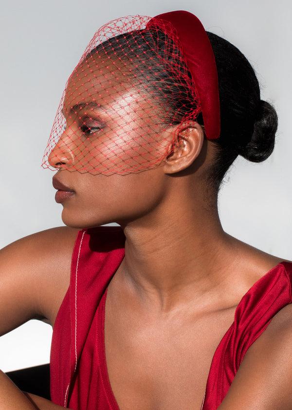 Jennifer Behr Kate Voilette Headband In Velvet Ruby