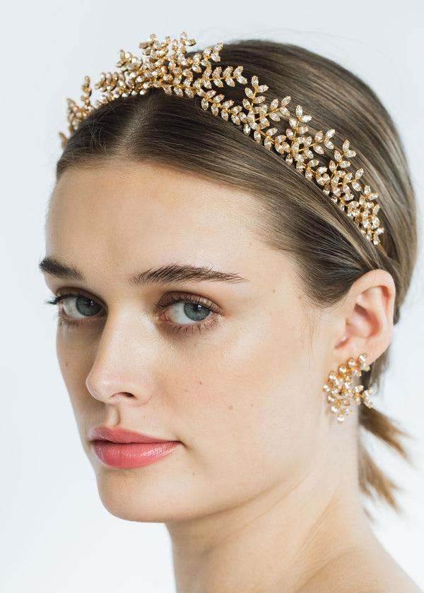 Jennifer Behr Mignonette Tiara Crystal Antique Gold