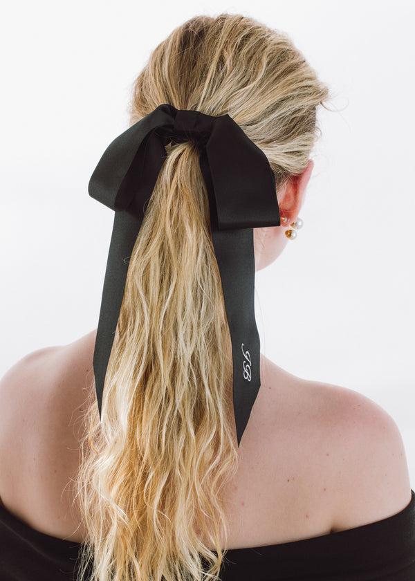 Jennifer Behr Monogram Adley Satin Bow Barrette Black