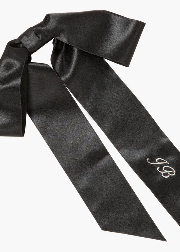 Jennifer Behr Monogram Adley Satin Bow Barrette Black