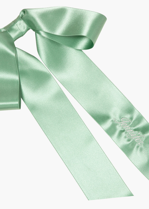 Jennifer Behr Monogram Adley Satin Bow Barrette Celadon