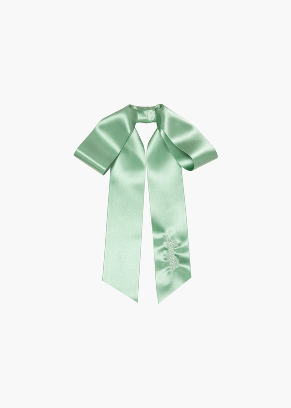 jennifer behr Monogram Adley Satin Bow Barrette Celadon