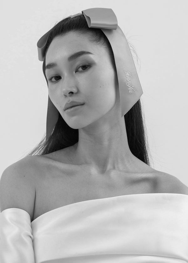 Jennifer Behr Monogram Adley Satin Bow Barrette Celadon