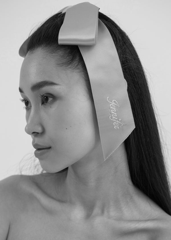 Jennifer Behr Monogram Adley Satin Bow Barrette Celadon